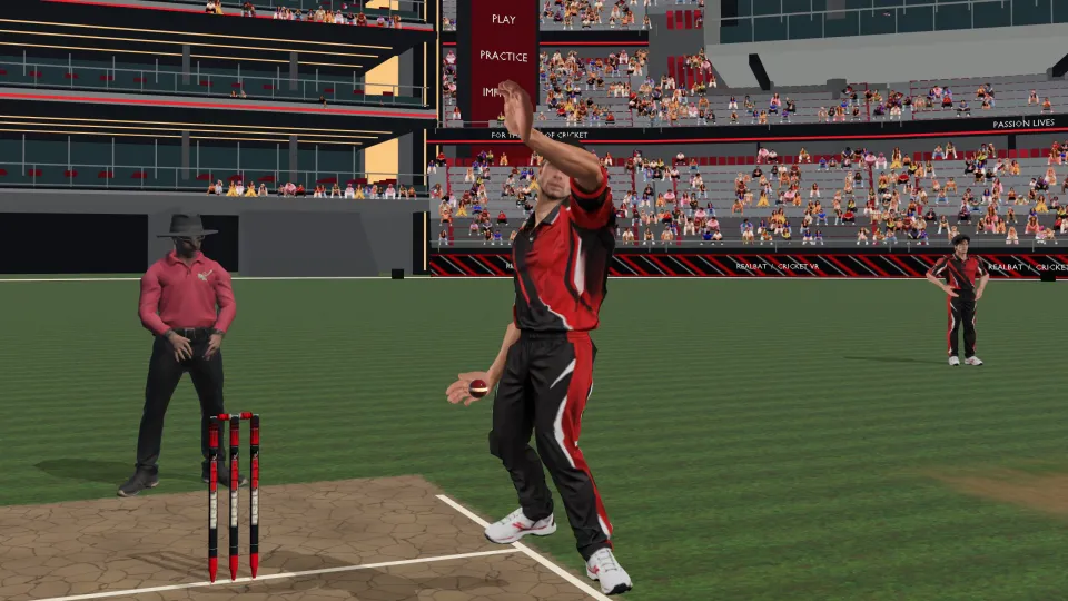 A bowler releases the ball at RealBat Stadium