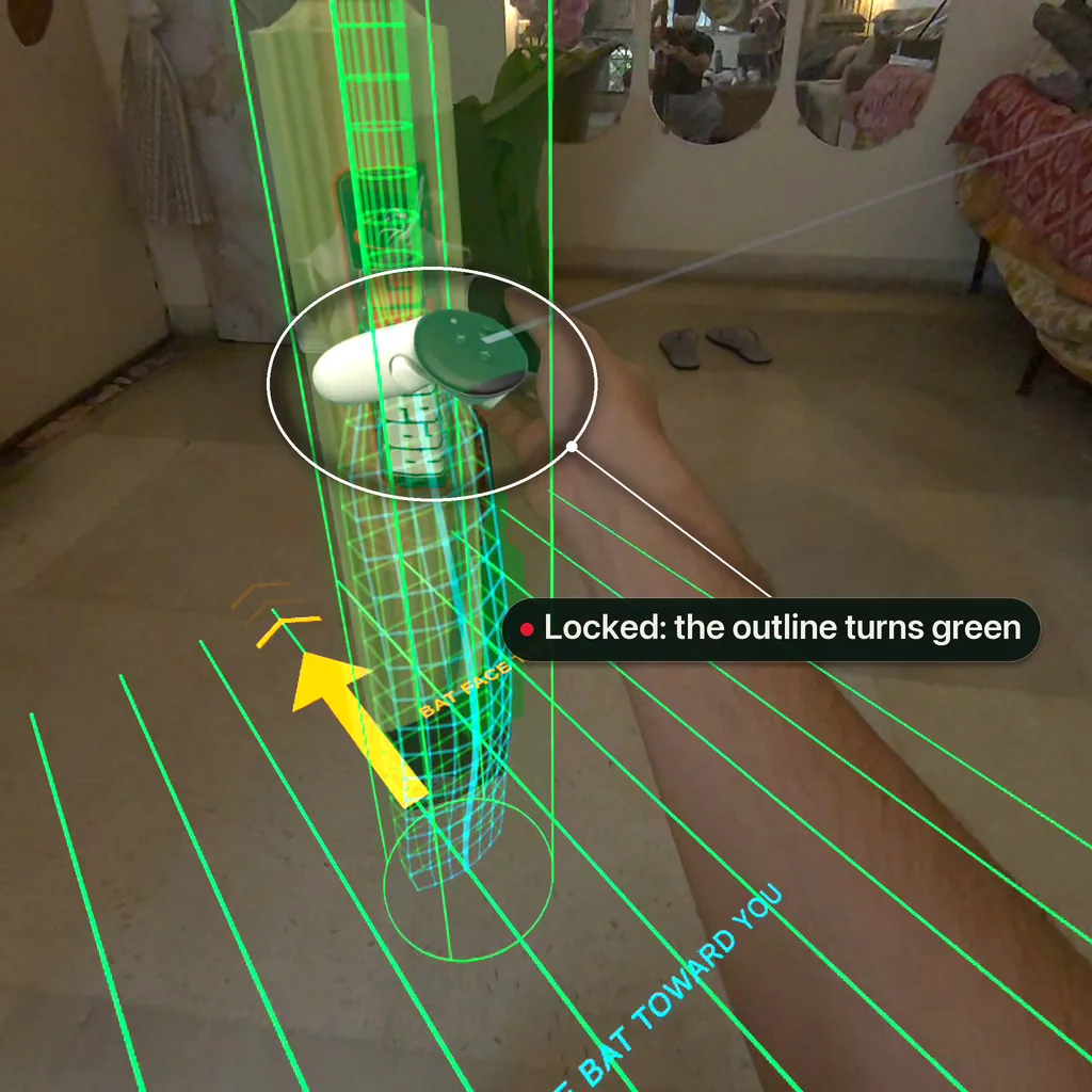 The calibration outline shown green after a lock, with the controller at the top of the blade highlighted