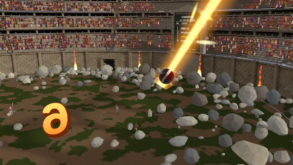 A ball leaves a fiery trail on its way for six
