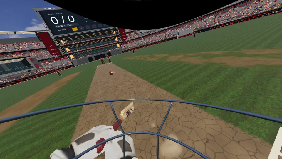 The batter's view through the helmet grille at RealBat Stadium